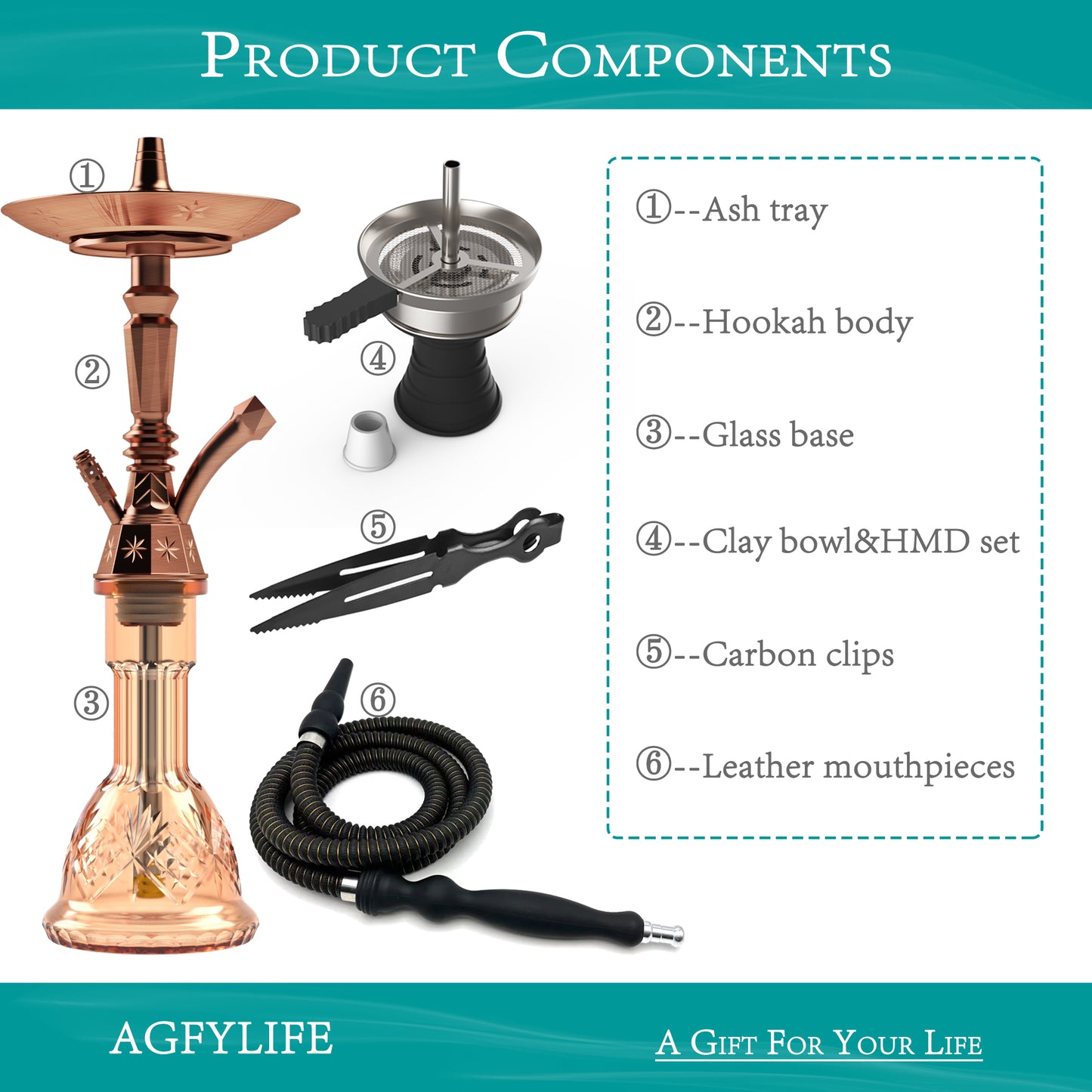 AGFYLIFE® Hookah Set 25" Egyptian Style Hookah Complete Set