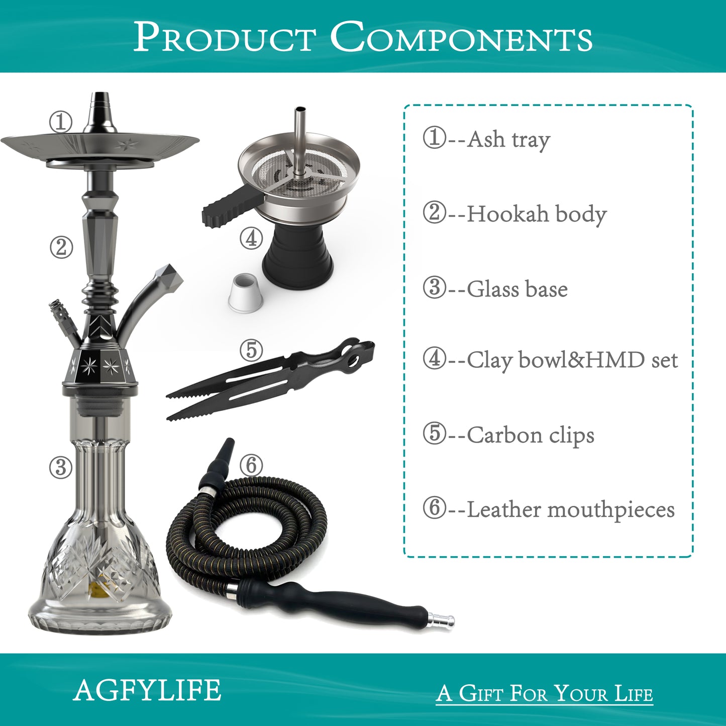 AGFYLIFE® Hookah Set 25" Egyptian Style Hookah Complete Set