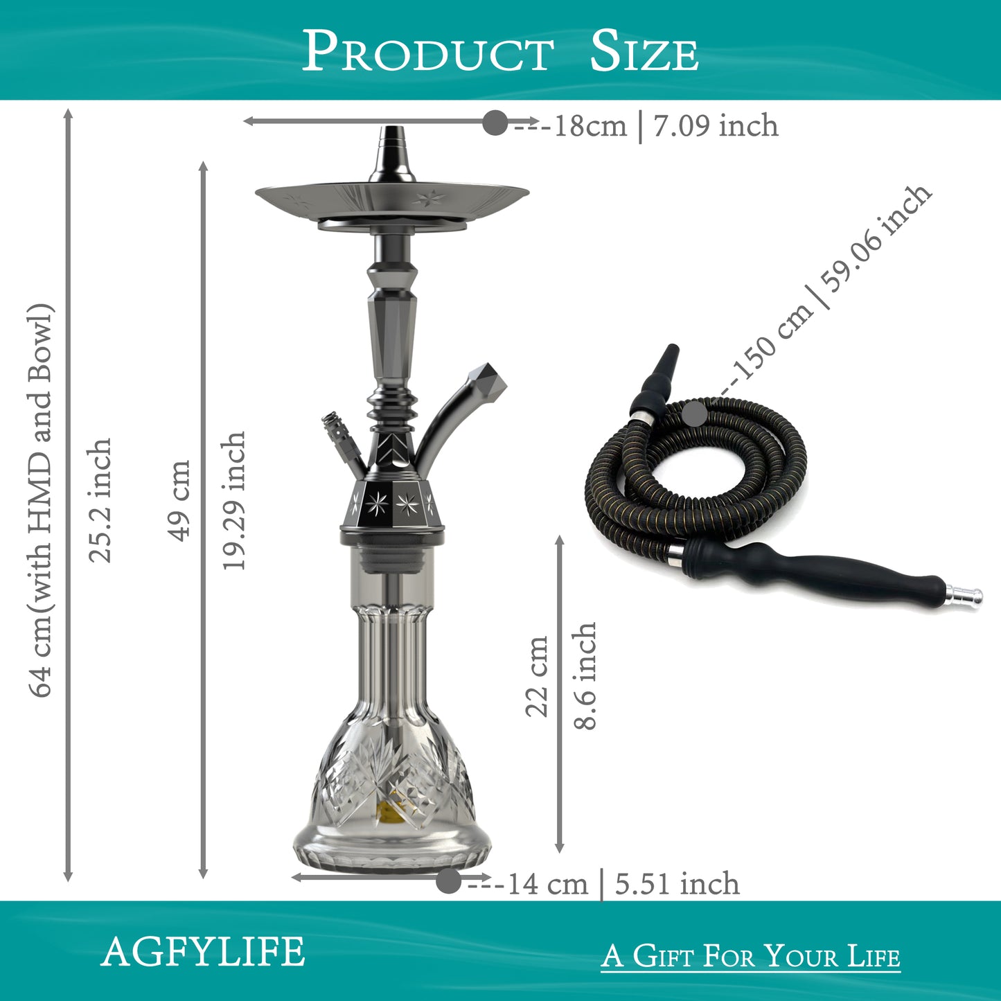 AGFYLIFE® Hookah Set 25" Egyptian Style Hookah Complete Set