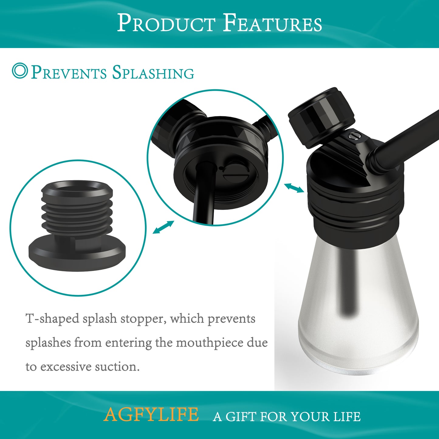 AGFYLIFE product with T-shaped splash stopper feature on a white background